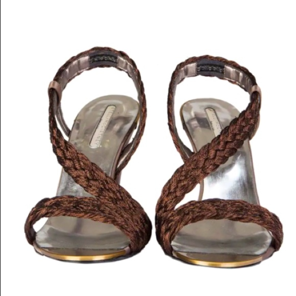 SOLD********WORN 1X STELLA MCCARTNEY BRAIDED BRONZE ROPE HEEL SANDAL 8